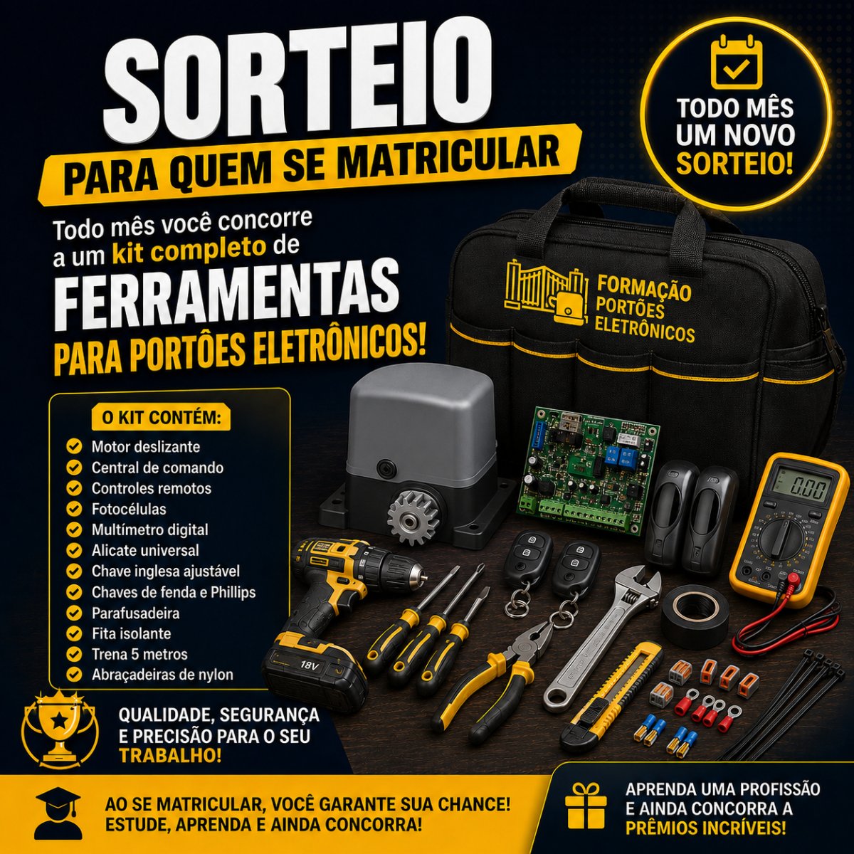 Sorteio de kit completo de ferramentas para portões eletrônicos